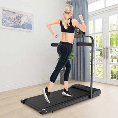 2 in 1 Folding Treadmill with Side Handrails Walking Running Machine for Home Cardio Exercise-Black