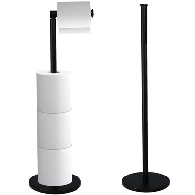 2 In 1 Free Standing Chrome Frame Bathroom Toilet 4 Paper Roll Holder Dispenser black