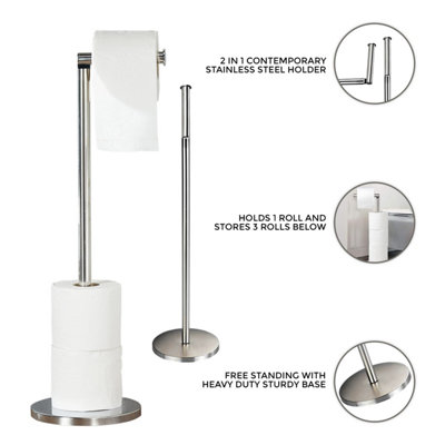 2 In 1 Free Standing Chrome Frame Bathroom Toilet 4 Paper Roll Holder — free download