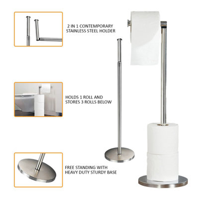 2 In 1 Free Standing Chrome Frame Bathroom Toilet 4 Paper Roll Holder — free download