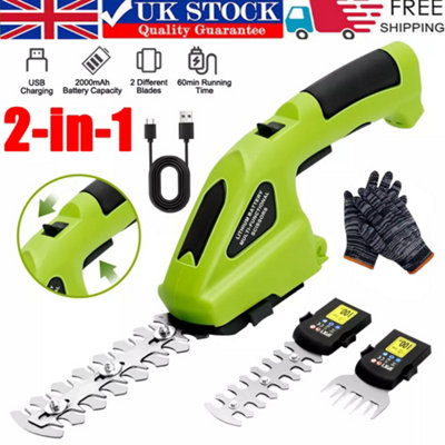 2 in 1 Hedge Trimmer Cordless Electric 7.2V Handheld Multi Tool Bush Cutter Set