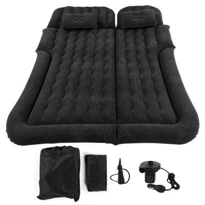 2-in-1 Inflatable Travel Mattress for Cars - Soft PVC Flocking Cushion in Black