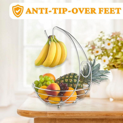 2 in 1 Kitchen Storage Fruit Bowl & Banana Hanger Chrome Metal Finish Modern - 4