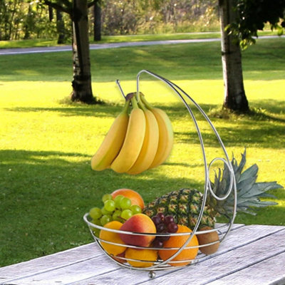 2 in 1 Kitchen Storage Fruit Bowl & Banana Hanger Chrome Metal Finish Modern - 5