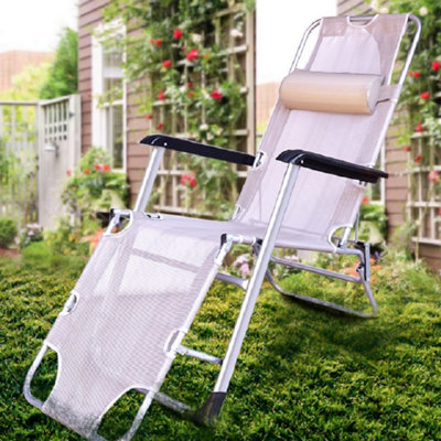 2 in 1 Reclining Gravity Chair and Lay Flat Sun lounger Grey