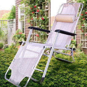2 in 1 Reclining Gravity Chair and Lay Flat Sun lounger- Grey