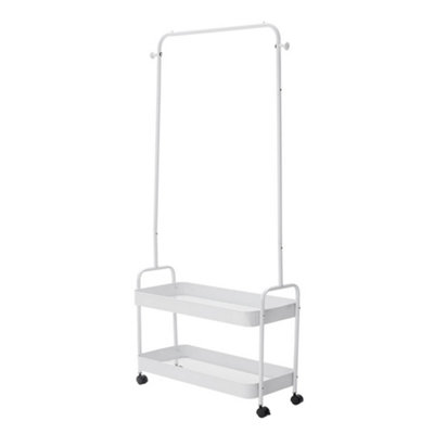 2 In 1 Rolling Garment Rack with 2 Tier Metal Basket Clothing Rack on Wheels for Bedroom - 4
