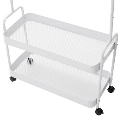 2 In 1 Rolling Garment Rack with 2 Tier Metal Basket Clothing Rack on Wheels for Bedroom - 6