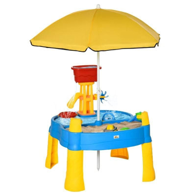 2 in 1 Sand and Water Table with Accessories, Adjustable Parasol 