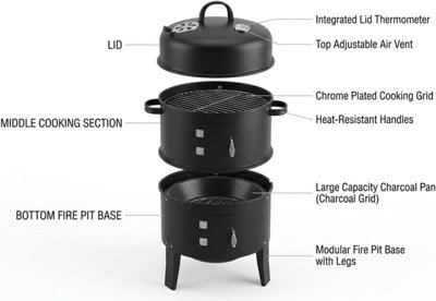 2-in-1 Stacker Smoker BBQ & Fire Pit Charcoal Grill with Lid ...