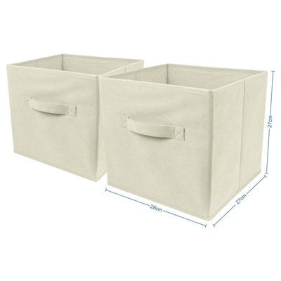 2 Large Square Canvas Cube Storage Box - Foldable - Collapsible Fabric Cubes - Fold Flat When Not In Use