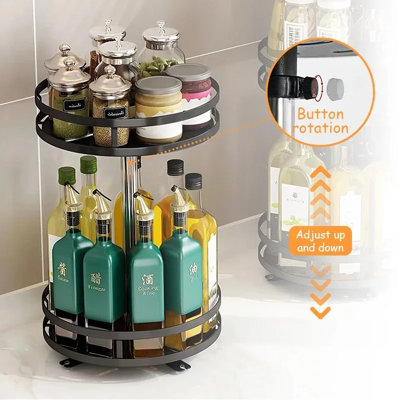2 Layer 360 Rotating Spice Rack Tray , Non Skid Organizer