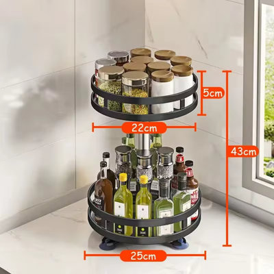 2 Layer 360 Rotating Spice Rack Tray , Non Skid Organizer
