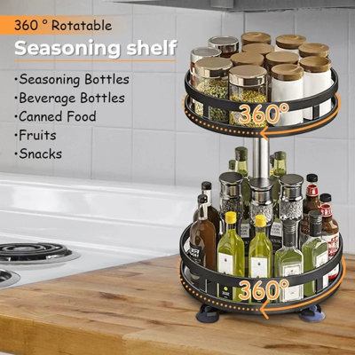 2 Layer 360 Rotating Spice Rack Tray , Non Skid Organizer