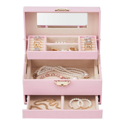 Uxcell 2 Layer Jewelry Box With Mirror For Women Girls Birthday Gifts, PU Leather