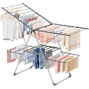 2-Level Foldable Stainless Steel Clothes Drying Rack Airer For Laundry, Quilts, Shoes-Grey