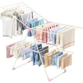 2-Level Foldable Stainless Steel Clothes Drying Rack Airer For Laundry, Quilts, Shoes-Pink