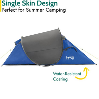 2 Man Pop Up Tent Lightweight Portable Camping Festival Shelter Single Skin  Trail - Blue