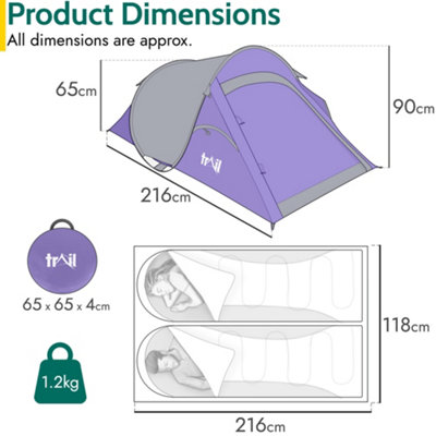 2 Man Pop Up Tent Lightweight Portable Camping Festival Shelter Single Skin Trail Purple