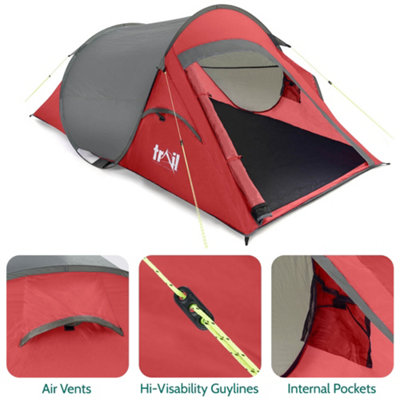 2 Man Pop Up Tent Lightweight Portable Camping Festival Shelter Single Skin Trail Red