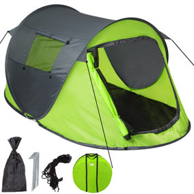 2 Man Pop Up Tent Waterproof For Camping Hiking Festival Mosquito Net Carry Bag - grey/green