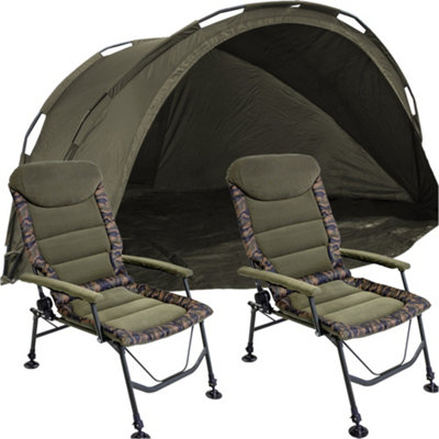 2 Man Waterproof Carp Fishing Bivvy Tent 2x Reclining Adjustable Chairs Set DIY at B Q