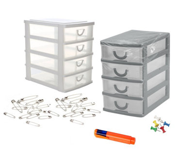 2 Mini Desktop Drawer Units 4 Tier Stationery Desk Storage Organiser 13.8cm