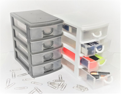 2 Mini Desktop Drawer Units 4 Tier Stationery Desk Storage Organiser 13.8cm