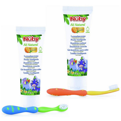 2 Nuby Childrens Toothpaste Toothbrush Sets Essential Daily Brushing Pack