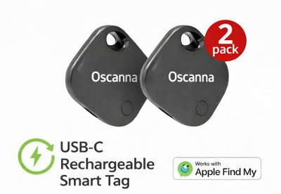 2 Oscanna BLACK Rechargeable Smart Tag like airtag Works with Apple Find My