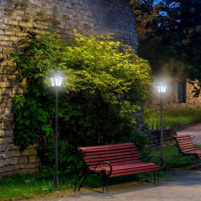 2 Outdoor Garden Solar Post Lamp Sensor Dimmable LED Lantern