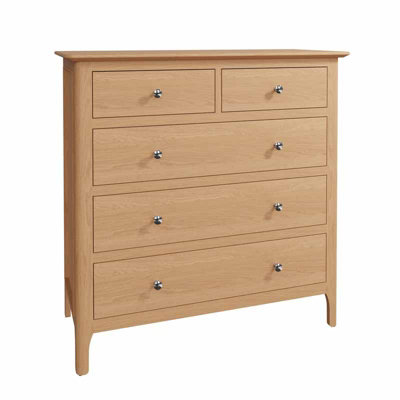 2 Over 3 Chest of Drawers - Plywood/Pine/MDF - L95 x W42 x H95 cm - Light Oak