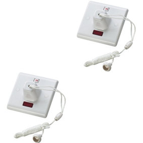 2 PACK 1.6m Pull Cord Ceiling Switch - 45A & Neon - WHITE Oven Appliance Rose