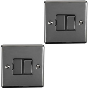 2 PACK 1 Gang 13A Switched Fuse Spur BLACK NICKEL & BLACK Metal Mains Isolation