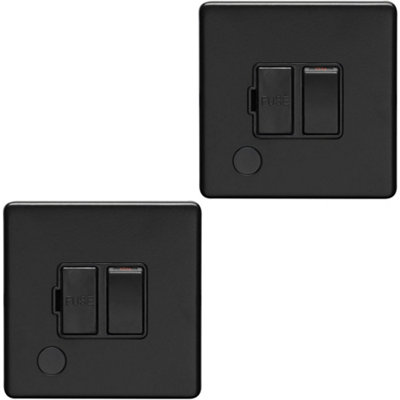 2 PACK 1 Gang 13A Switched Fuse Spur & Flex Outlet SCREWLESS MATT BLACK Plate