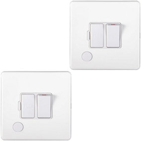 2 PACK 1 Gang 13A Switched Fuse Spur & Flex Outlet SCREWLESS MATT WHITE Plate