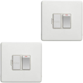 2 PACK 1 Gang 13A Switched Fuse Spur SCREWLESS MATT WHITE Mains Isolation Plate