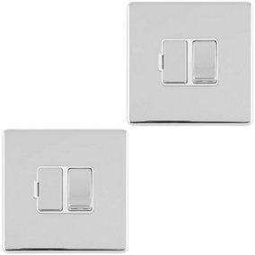 2 PACK 1 Gang 13A Switched Fuse Spur SCREWLESS POLISHED CHROME Mains Isolation