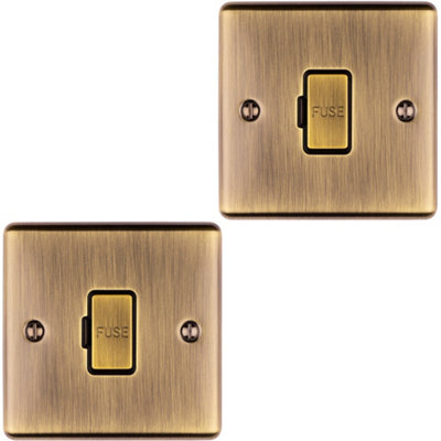 2 PACK 1 Gang 13A Unswitched Fuse Spur ANTIQUE BRASS & BLACK Mains Isolation