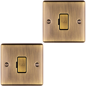 2 PACK 1 Gang 13A Unswitched Fuse Spur ANTIQUE BRASS & BLACK Mains Isolation