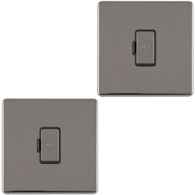 2 PACK 1 Gang 13A Unswitched Fuse Spur SCREWLESS BLACK NICKEL Mains Isolation