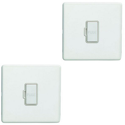 2 PACK 1 Gang 13A Unswitched Fuse Spur SCREWLESS MATT WHITE Mains Isolation