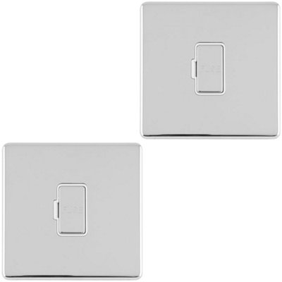 2 PACK 1 Gang 13A Unswitched Fuse Spur SCREWLESS POLISHED CHROME Mains Isolation