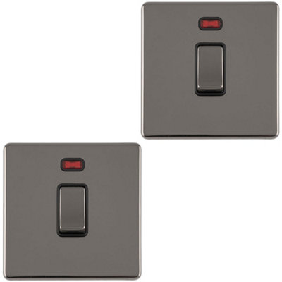 2 PACK 1 Gang 20A Single Light Switch & Neon SCREWLESS BLACK NICKEL 2Way Rocker