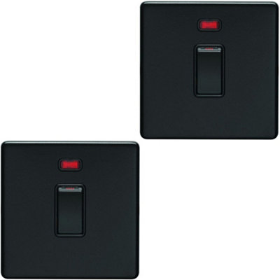 2 PACK 1 Gang 20A Single Light Switch & Neon SCREWLESS MATT BLACK 2Way Rocker