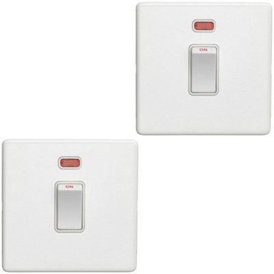 2 PACK 1 Gang 20A Single Light Switch & Neon SCREWLESS MATT WHITE 2Way Rocker