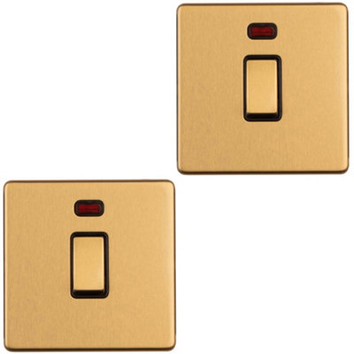 2 PACK 1 Gang 20A Single Light Switch & Neon SCREWLESS SATIN BRASS 2Way Rocker