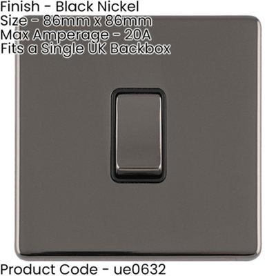 2 PACK 1 Gang 20A Single Light Switch SCREWLESS BLACK NICKEL 2 Way Slim Rocker