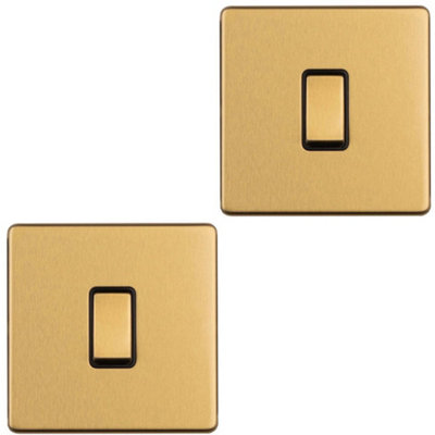 2 PACK 1 Gang 20A Single Light Switch SCREWLESS SATIN BRASS 2 Way Slim Rocker