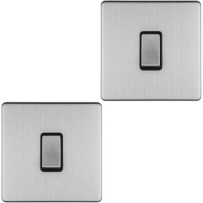 2 PACK 1 Gang 20A Single Light Switch SCREWLESS SATIN STEEL 2 Way Slim Rocker